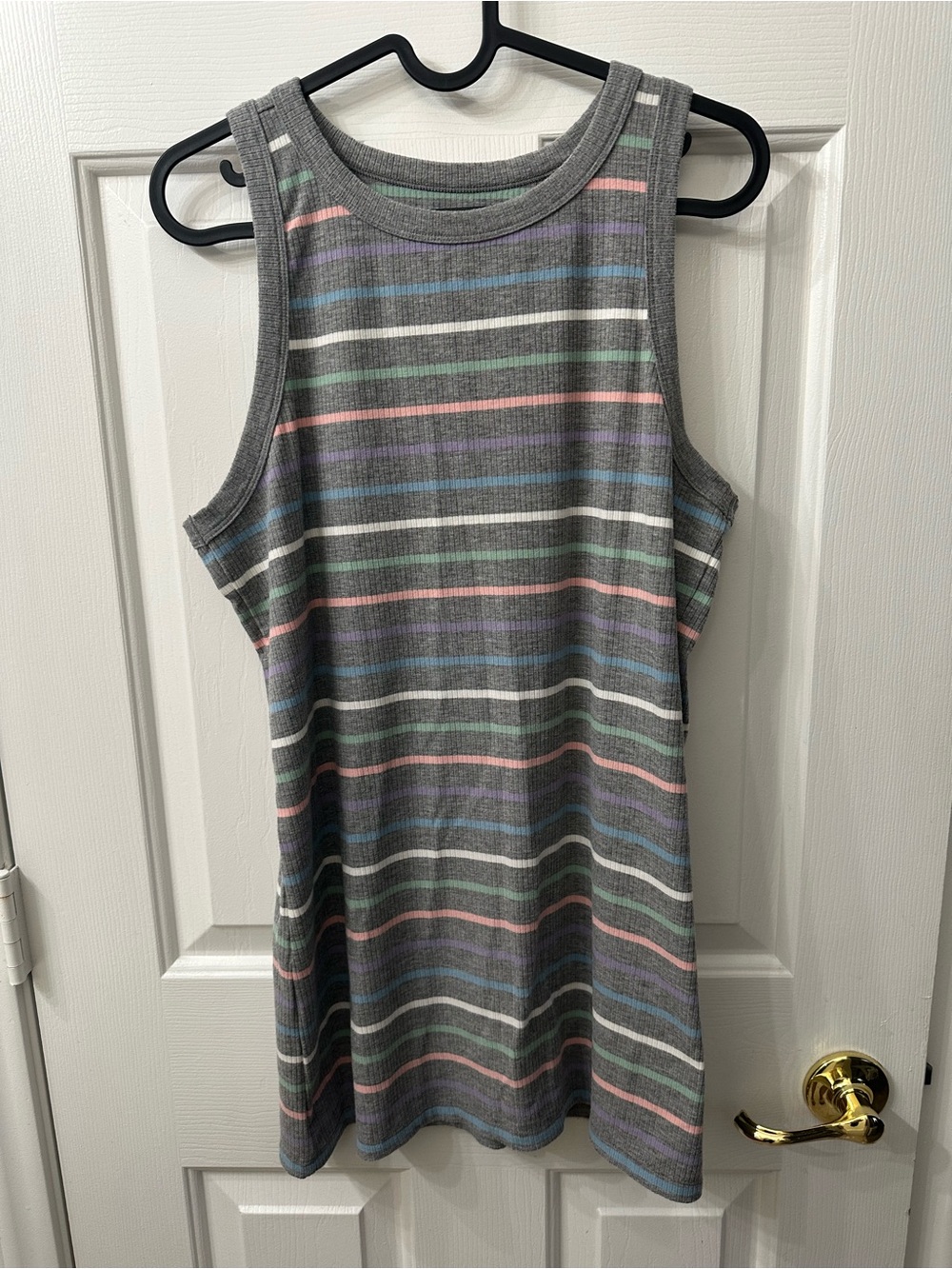 Torrid Tank Ribbed High Neck Gray Pastel Stripes Super Soft 1X NWOT